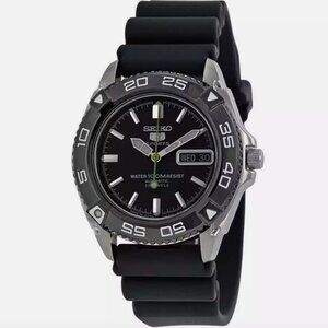 Seiko Automatic Black Dial Black Rubber Men's Watch